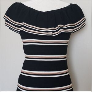 WHBM White & Black Striped Off the Shoulder Sweater XS Old Money Nautical Preppy